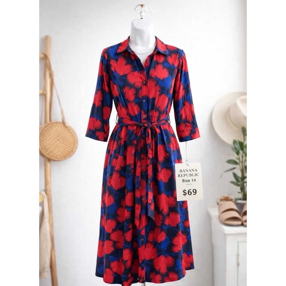 Banana Republic Floral Shirt Dress button-down size 14